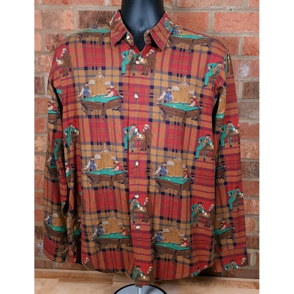 Eagle Shirtmakers Billiards Irish Pub Print Mens Large Button Up Shirt Vtg 70s